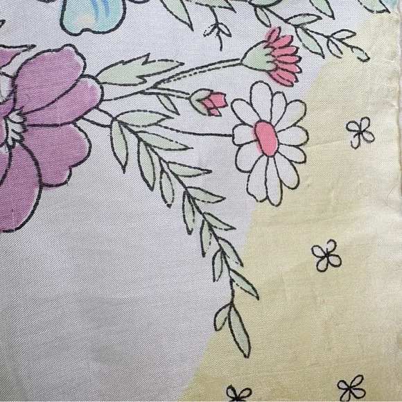Vintage 60s square silk scarf garden floral butterflies painted hand rolled edge - Picture 4 of 16